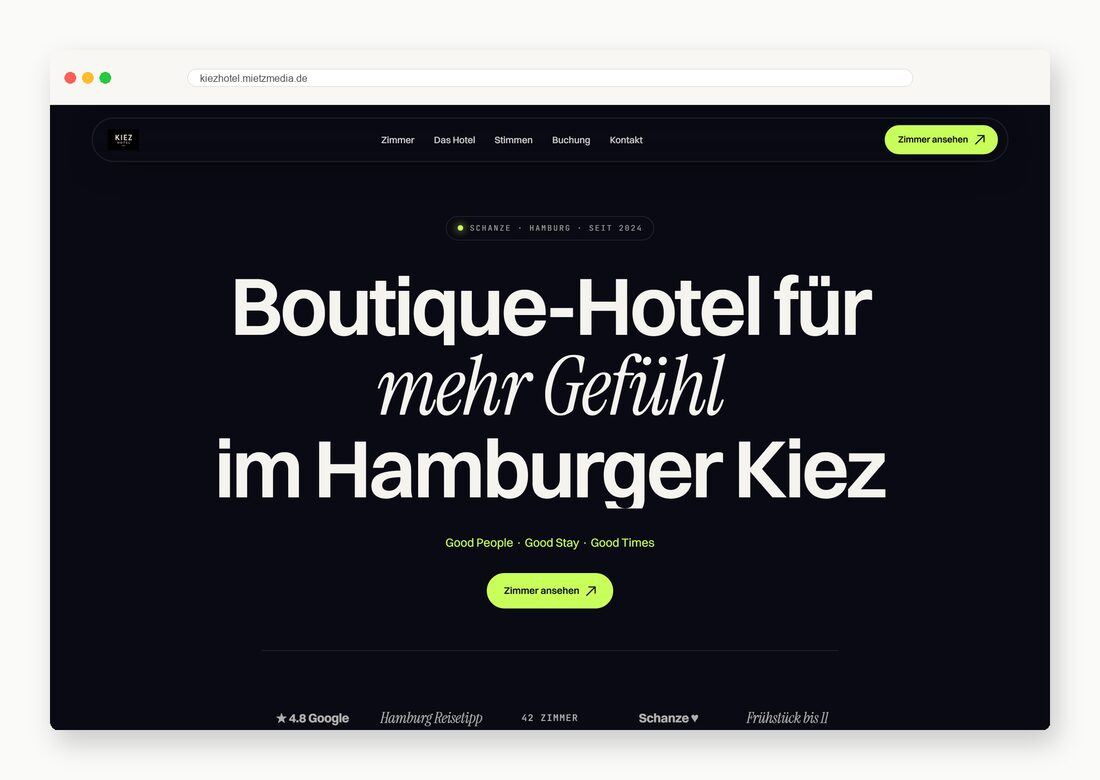 Kiez Hotel — Webdesign-Arbeit von MietzMedia