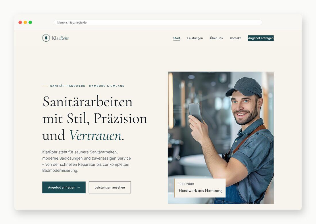 KlarRohr — Webdesign-Arbeit von MietzMedia