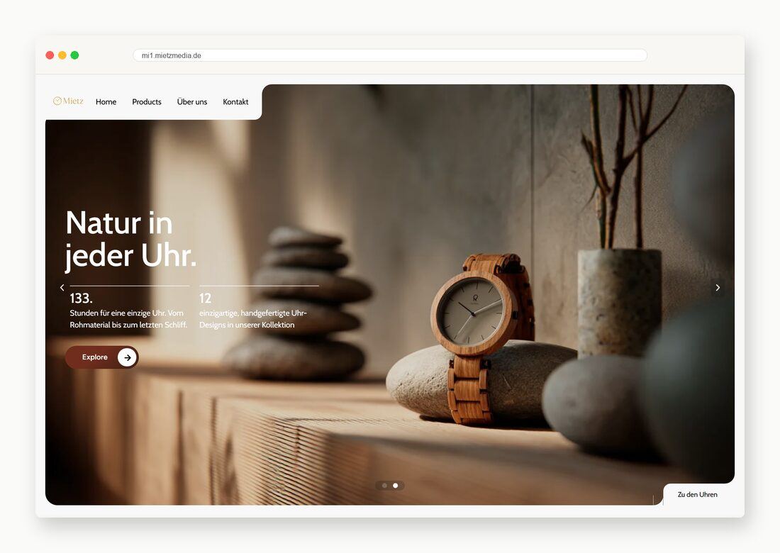 Mietz Naturuhren — Webdesign-Arbeit von MietzMedia