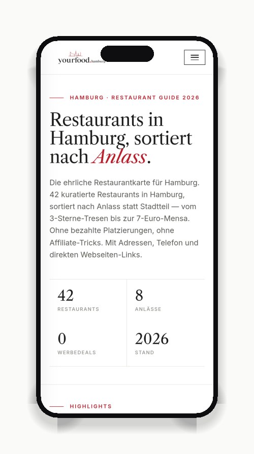 yourfood.hamburg — Mobile-Ansicht